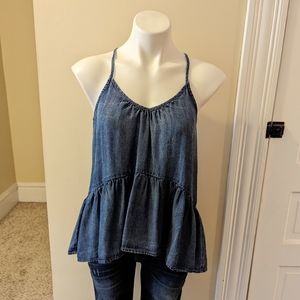 Lovestitch chambray tank top with tie in back size small